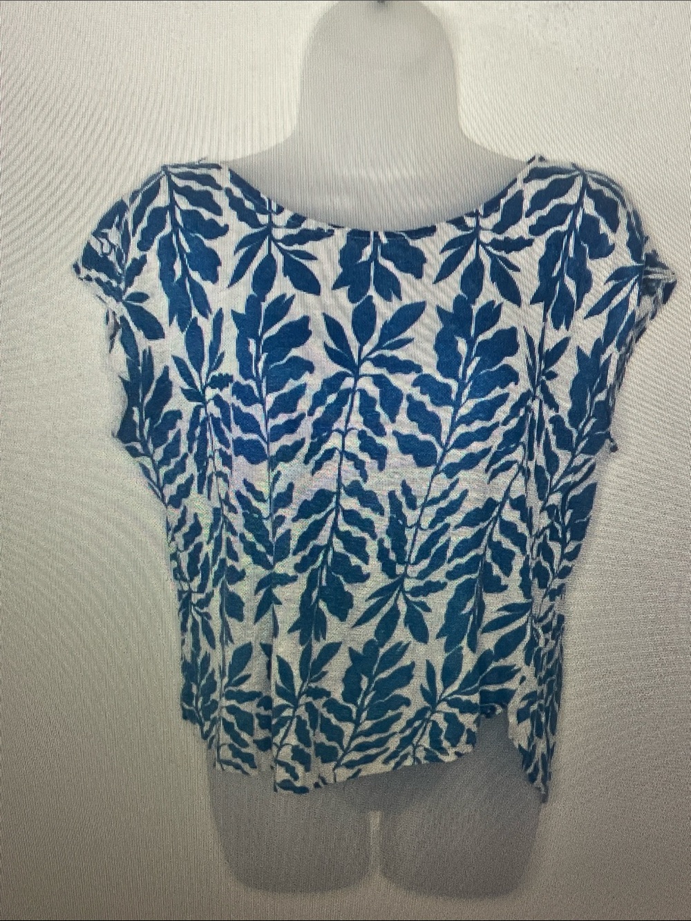 Rachel Zoe Blue and White Leaf Print Cap Sleeve Blouse